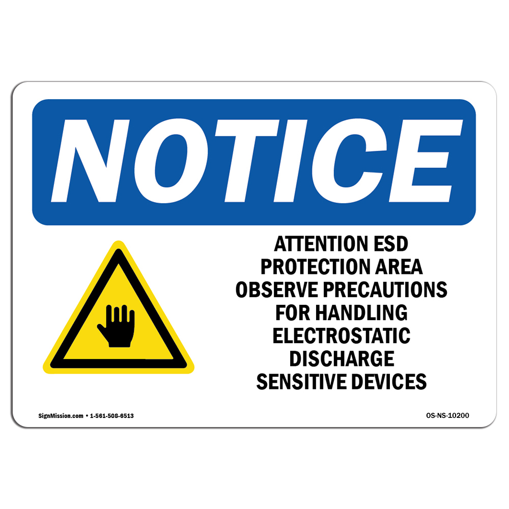 Attention ESD Protected Area With Symbol OSHA Notice Sign Metal Plastic Decal