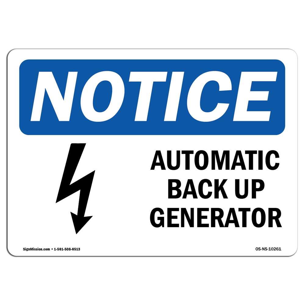 Backup Generator Sticker Automatic Back Up Generator With Symbol OSHA Notice Sign Metal Plastic ...
