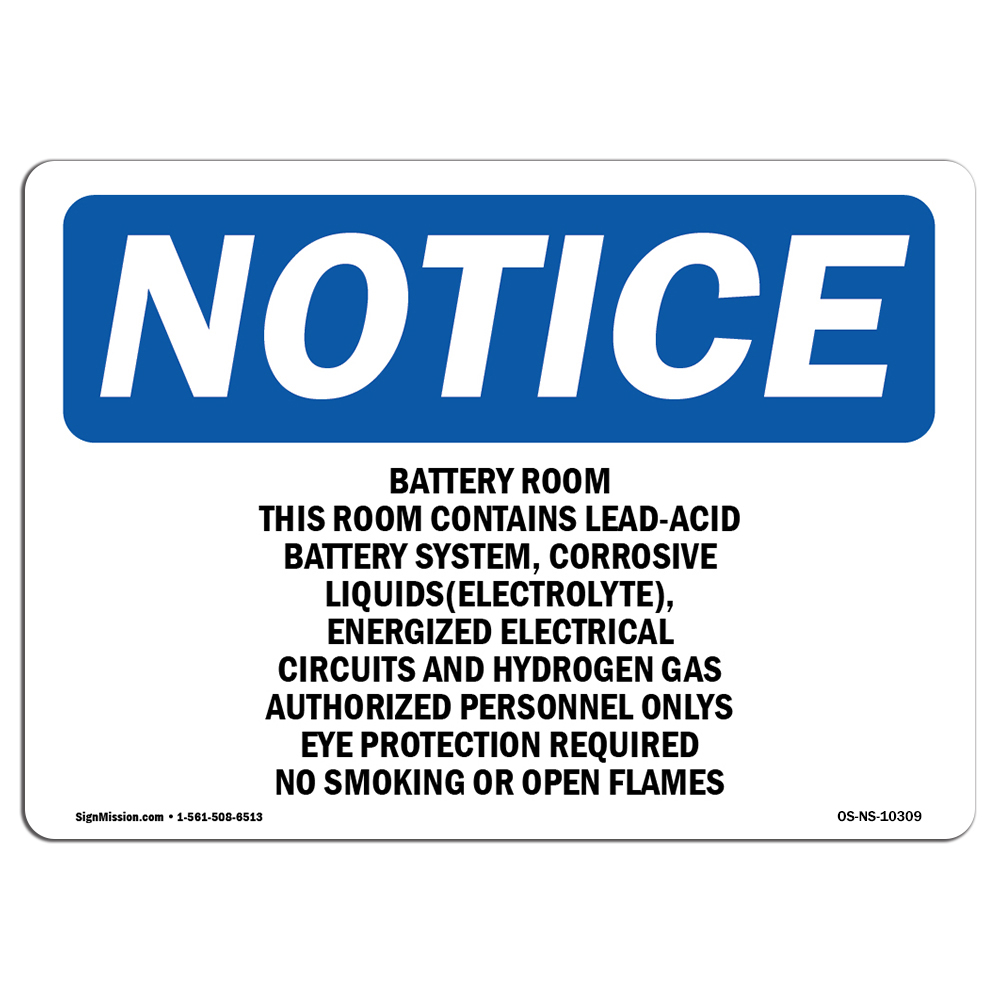 Battery Room This Room Contains Lead-Acid OSHA Notice Sign Metal Plastic Decal