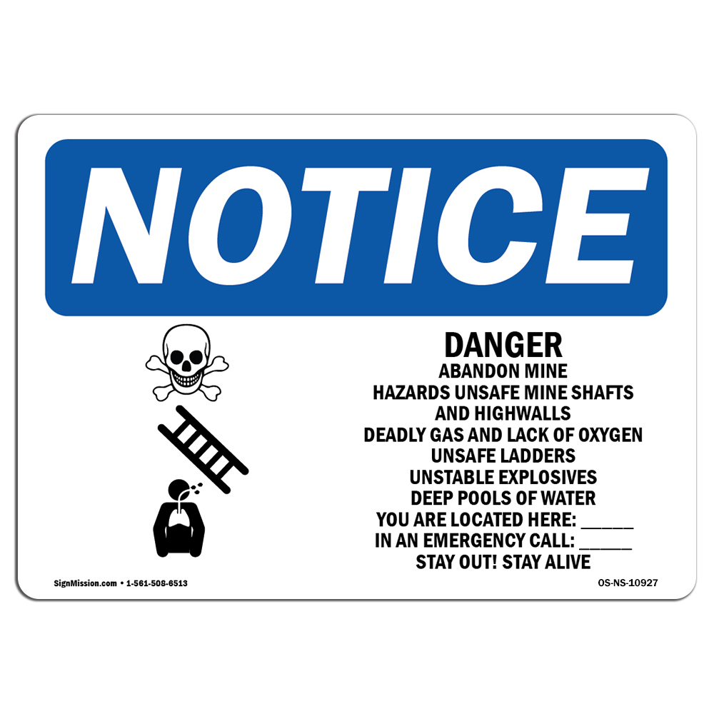 Danger! Abandoned Mine Hazards With Symbol OSHA Notice Sign Metal Plastic Decal