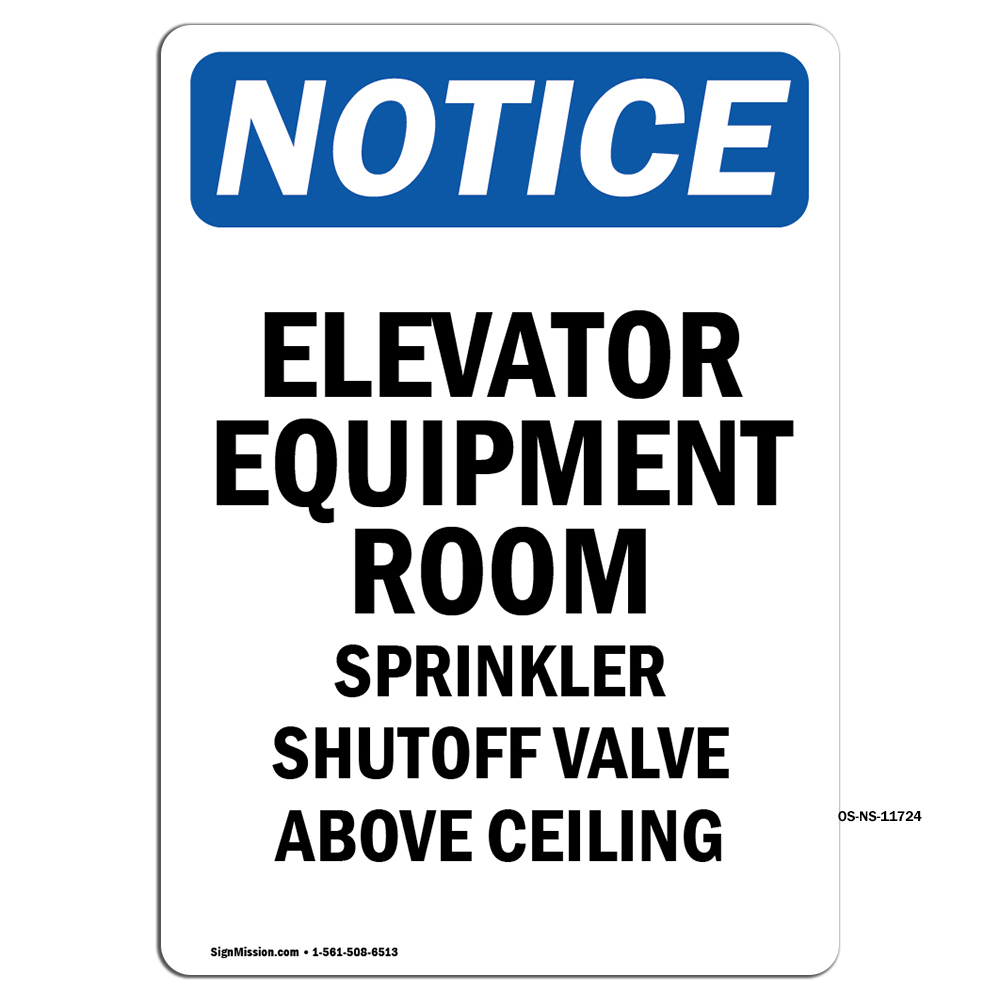 Elevator Equipment Room Sprinkler OSHA Notice Sign Metal Plastic Decal