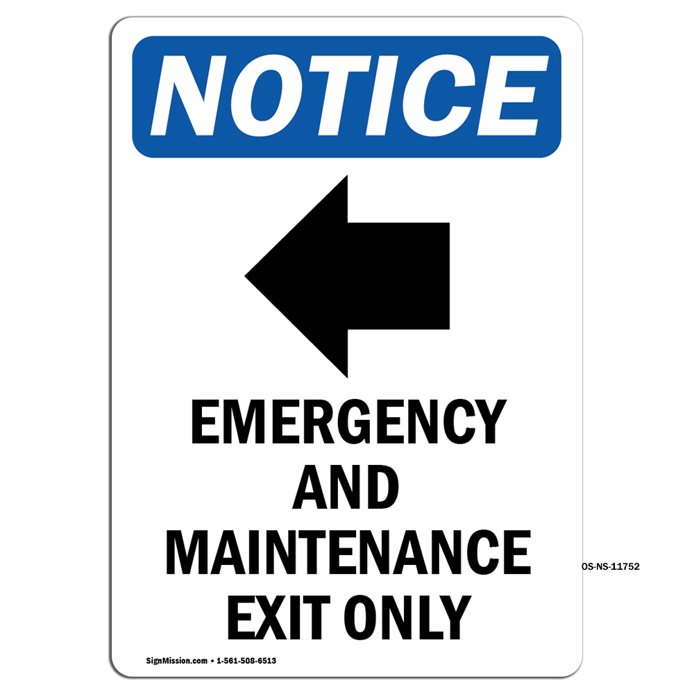 Emergency And Maintenance With Symbol OSHA Notice Sign Metal Plastic Decal