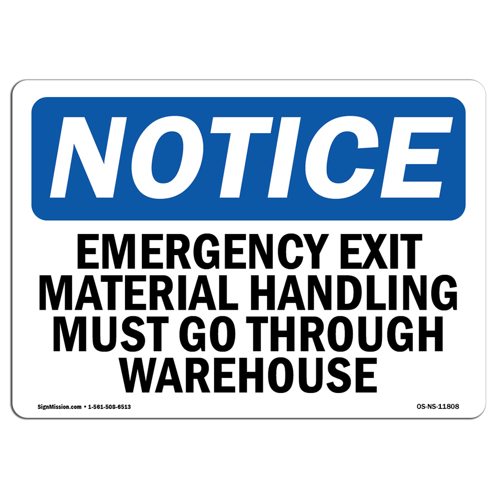 Emergency Exit Material Handling Must Go OSHA Notice Sign Metal Plastic Decal