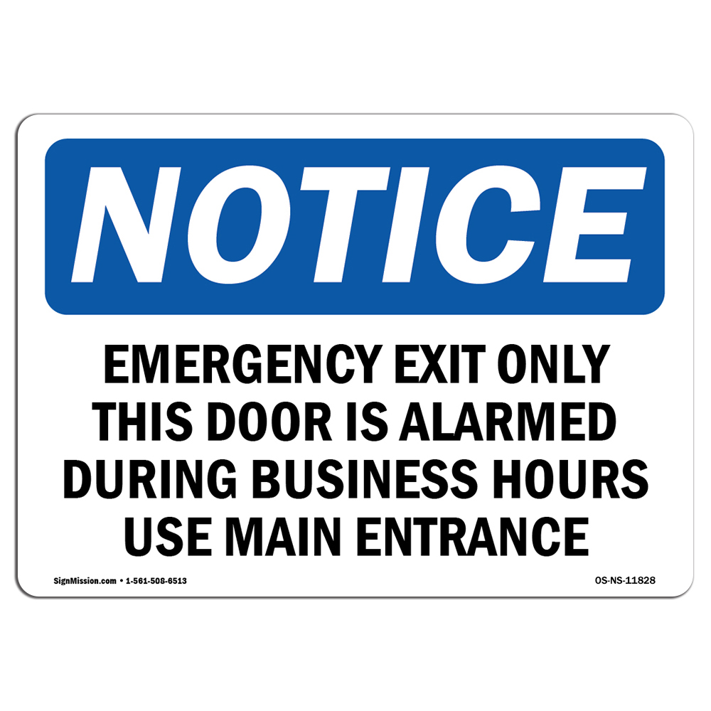 Emergency Exit Only This Door Is Alarmed OSHA Notice Sign Metal Plastic Decal