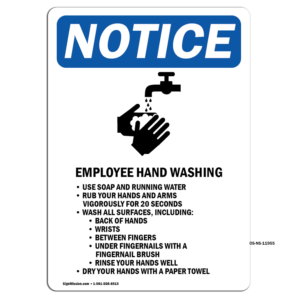 Employee Hand Washing With Symbol OSHA Notice Sign Metal Plastic Decal
