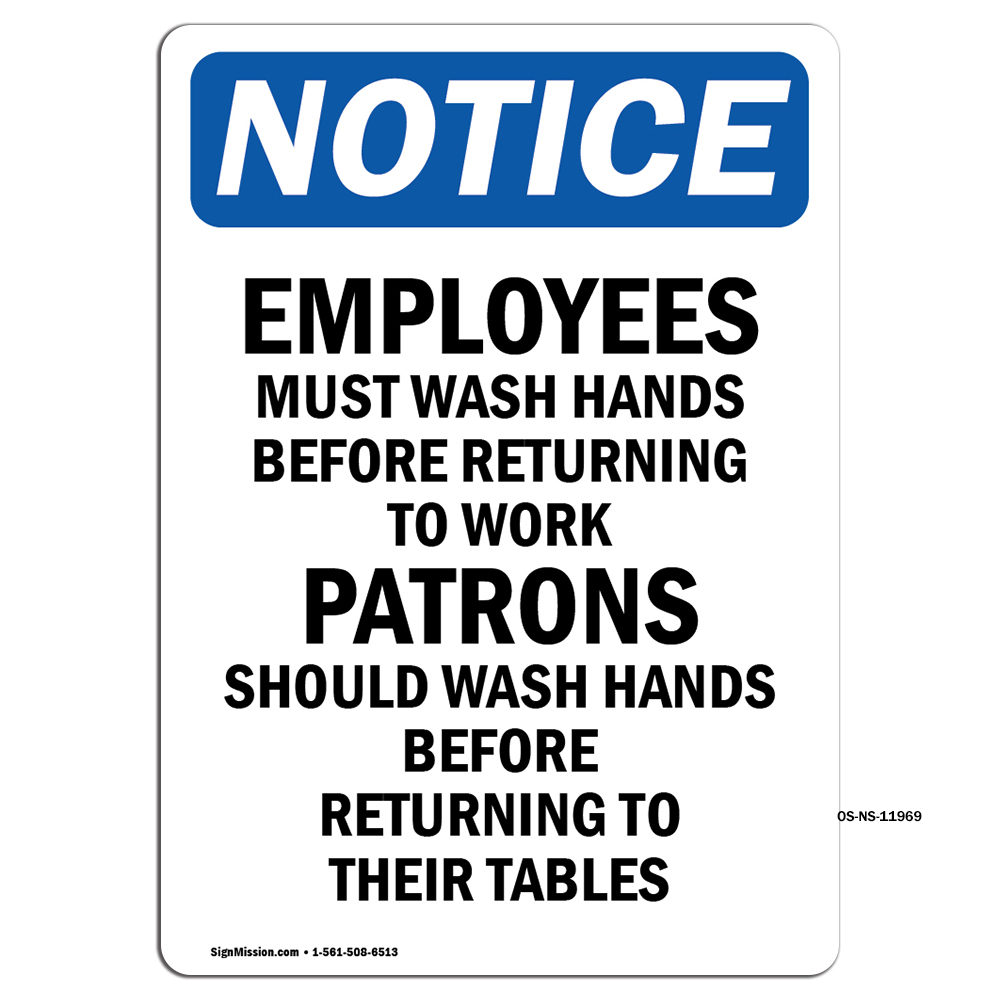Employees Must Wash Hands Before OSHA Notice Sign Metal Plastic Decal
