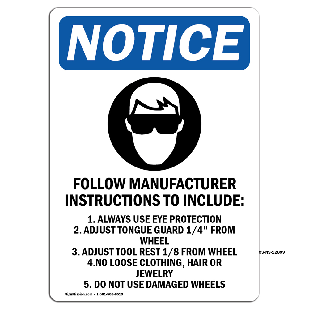 Follow Manufacturer With Symbol OSHA Notice Sign Metal Plastic Decal - Picture 1 of 7