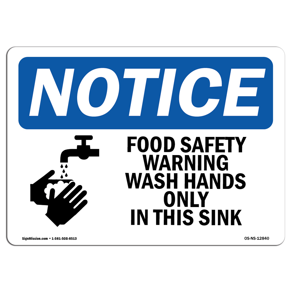 Food Safety Warning Wash Hands With Symbol OSHA Notice Sign Metal Plastic Decal