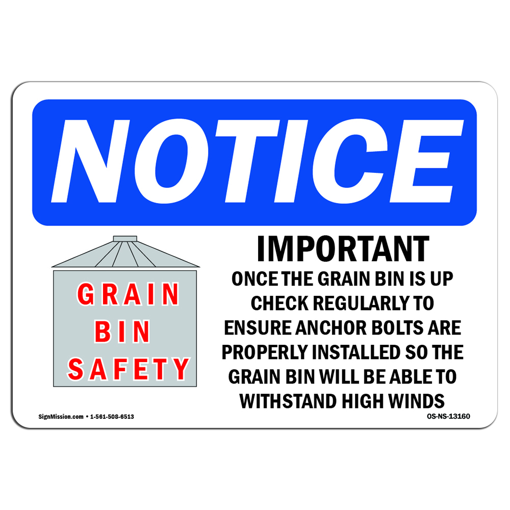 Grain Bin Silo Safety OSHA Notice Sign Metal Plastic Decal