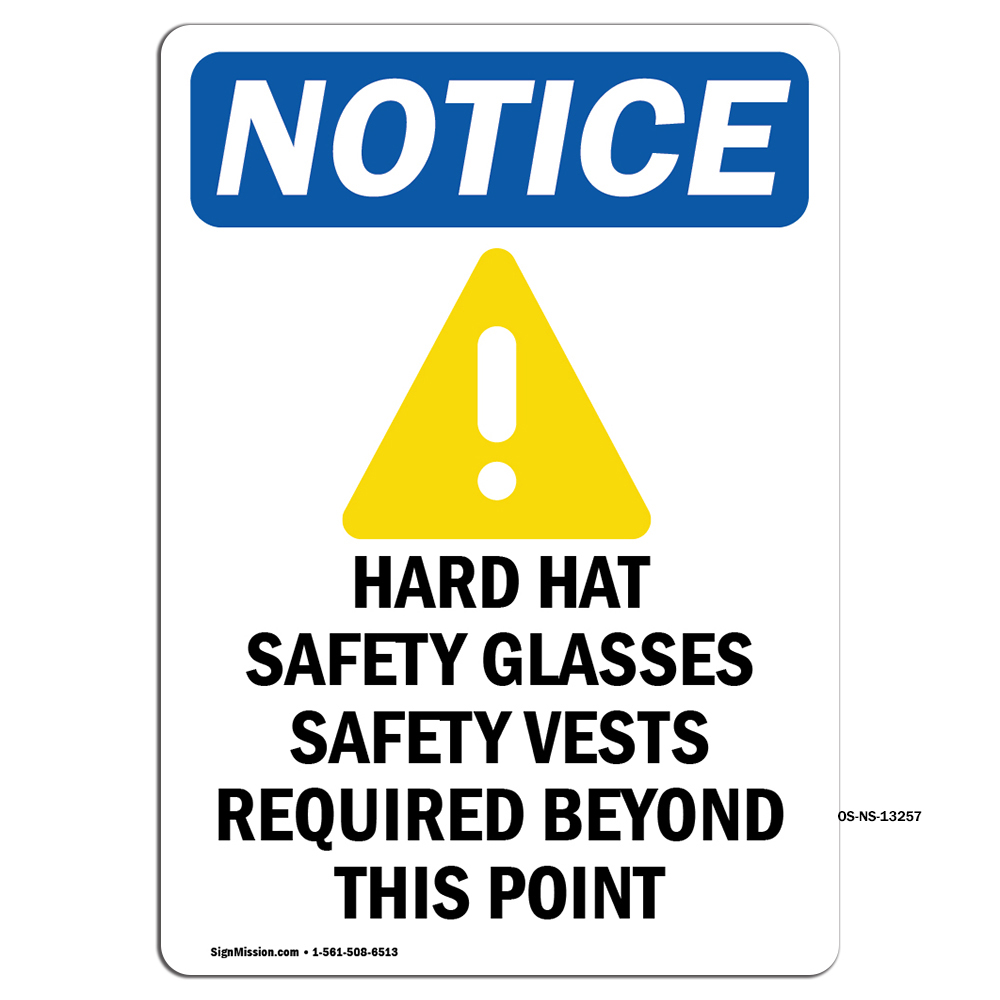 Hard Hat Safety Glasses With Symbol OSHA Notice Sign Metal Plastic Decal