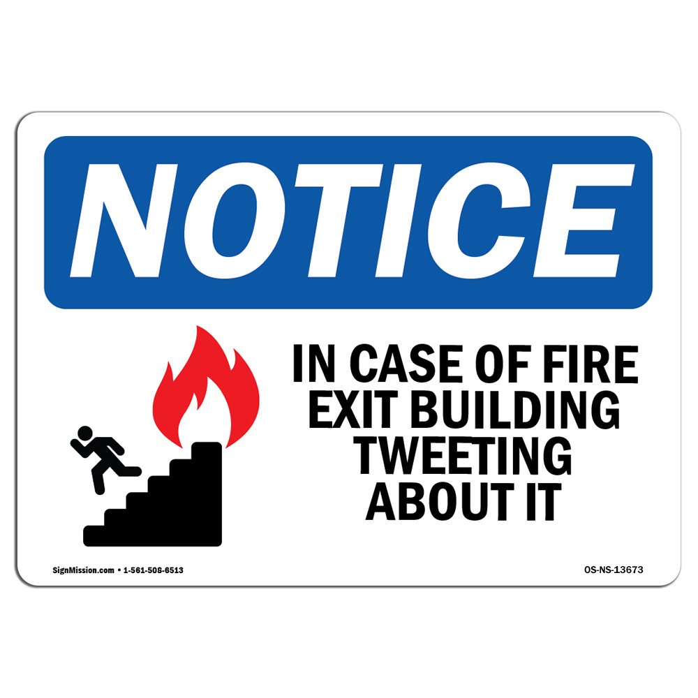 In Case Of Fire Exit Building With Symbol OSHA Notice Sign Metal Plastic Decal