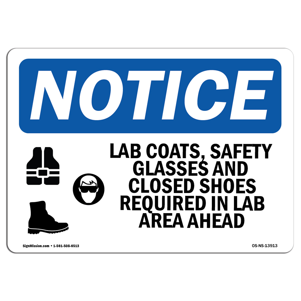 Lab Coats Safety Glasses And With Symbol OSHA Notice Sign Metal Plastic Decal