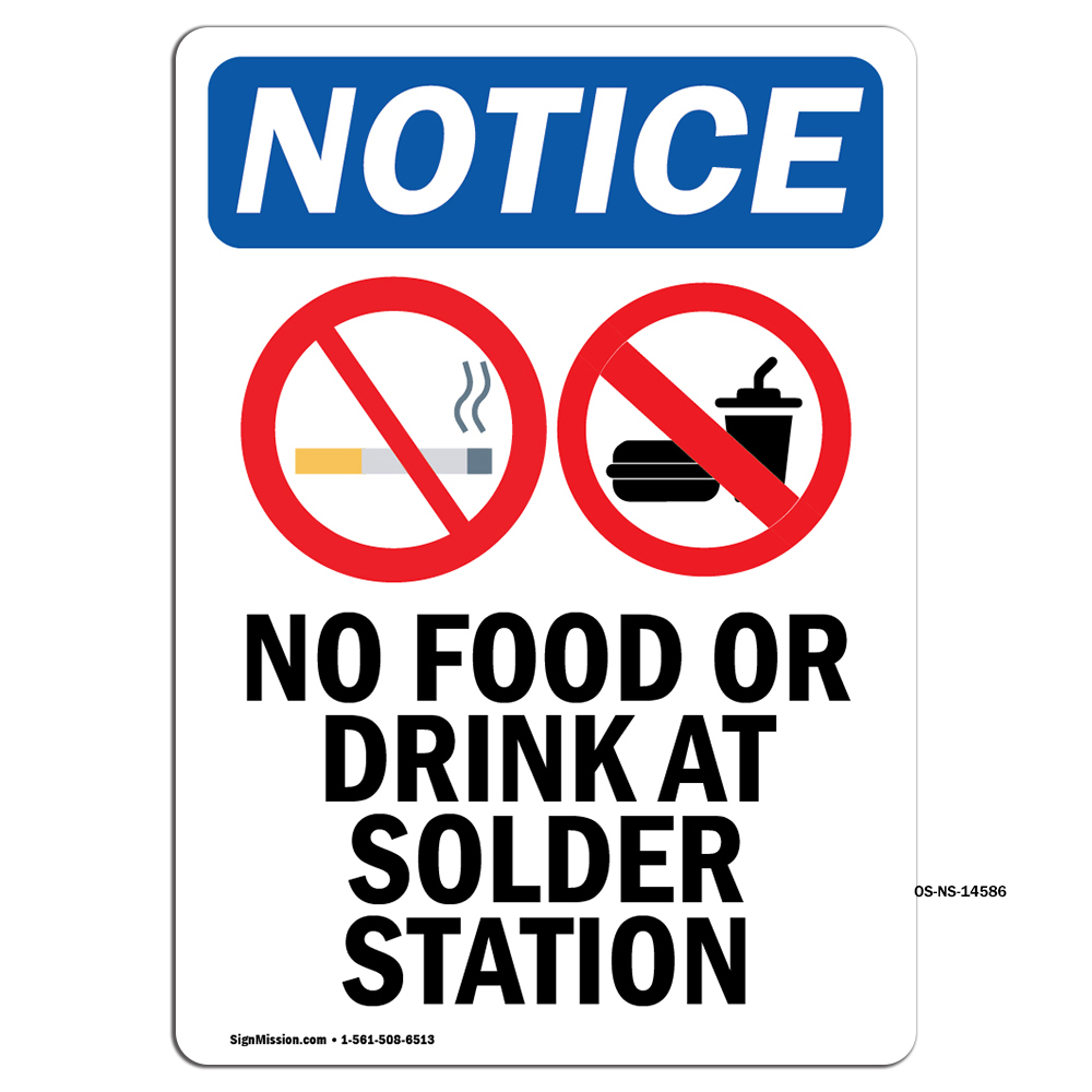 No Food Or Drink At With Symbol OSHA Notice Sign Metal Plastic Decal