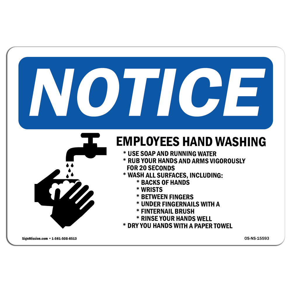 Employee Hand Washing OSHA Notice Sign Metal Plastic Decal