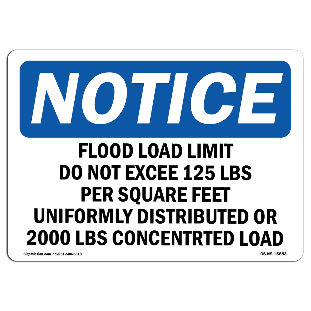 Floor Load Limit Do Not Exceed 125 OSHA Notice Sign Metal Plastic Decal