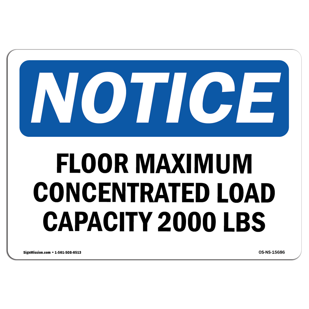 Floor Maximum Concentrated Load Capacity OSHA Notice Sign Metal Plastic Decal
