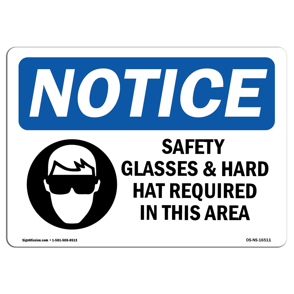 Safety Glasses And Hard Hats Required Symbol OSHA Notice Sign Metal Plastic