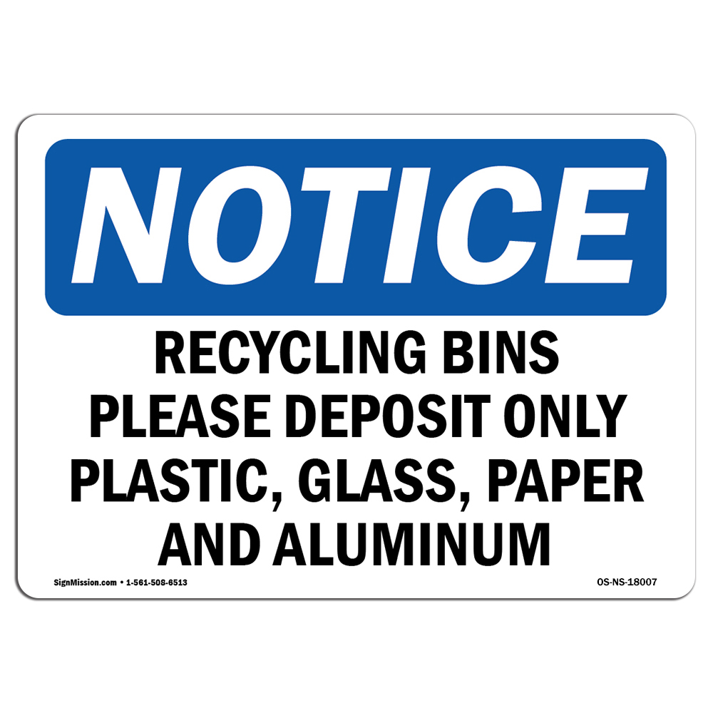 Recycling Bins Please Deposit Only Plastic OSHA Notice Sign Metal Plastic Decal