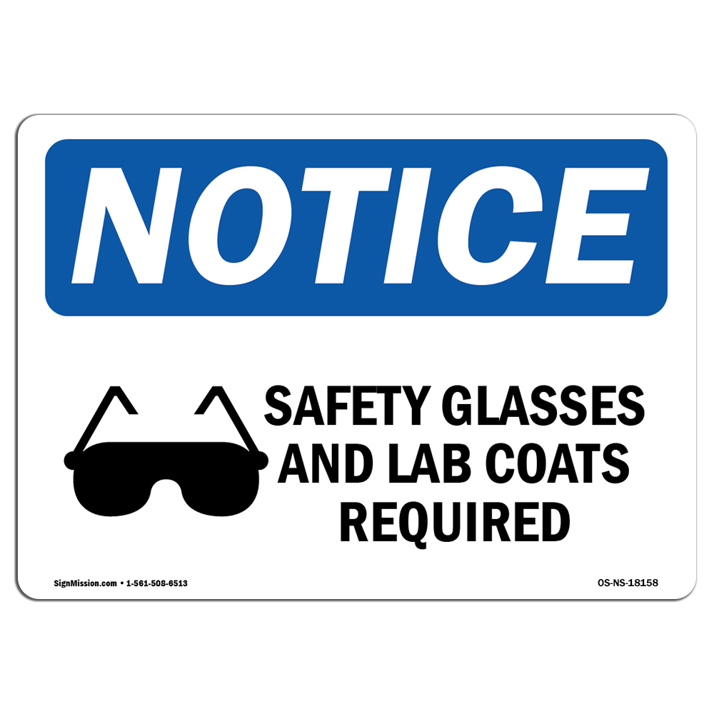 Safety Glasses And Lab Coats Required With Symbol OSHA Notice Sign ...