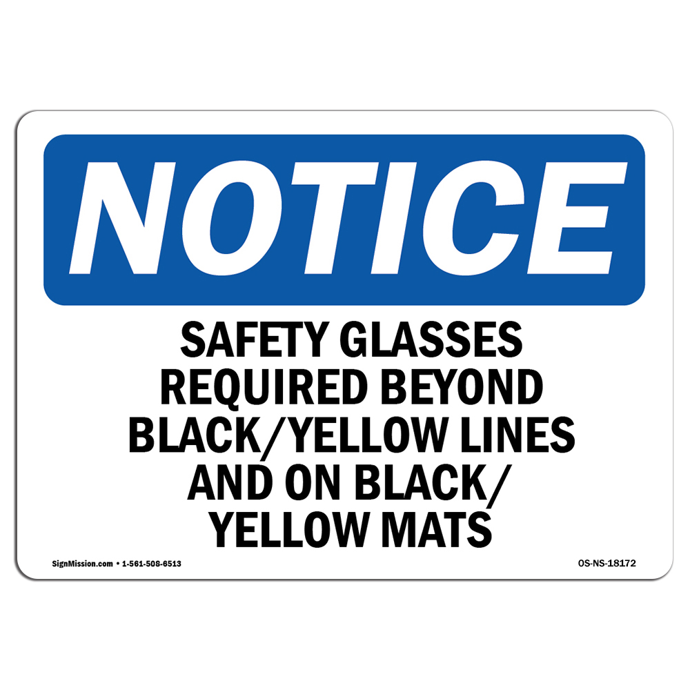 Safety Glasses Required Beyond Black Yellow OSHA Notice Sign Metal Plastic Decal