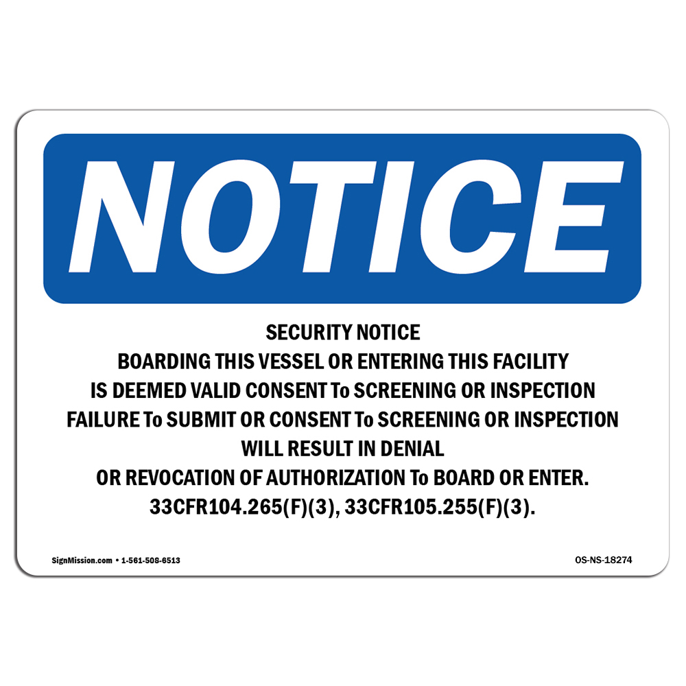 Security Boarding This Vessel Or OSHA Notice Sign Metal Plastic Decal