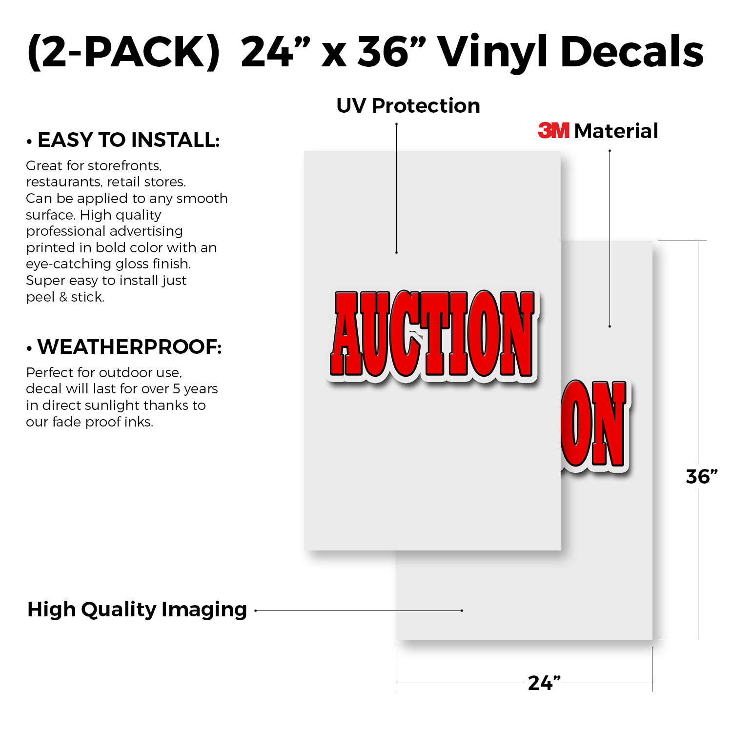 Auction 24" x 36" 2 Pack Of Store Sign Plastic Or Decal - Picture 4 of 4