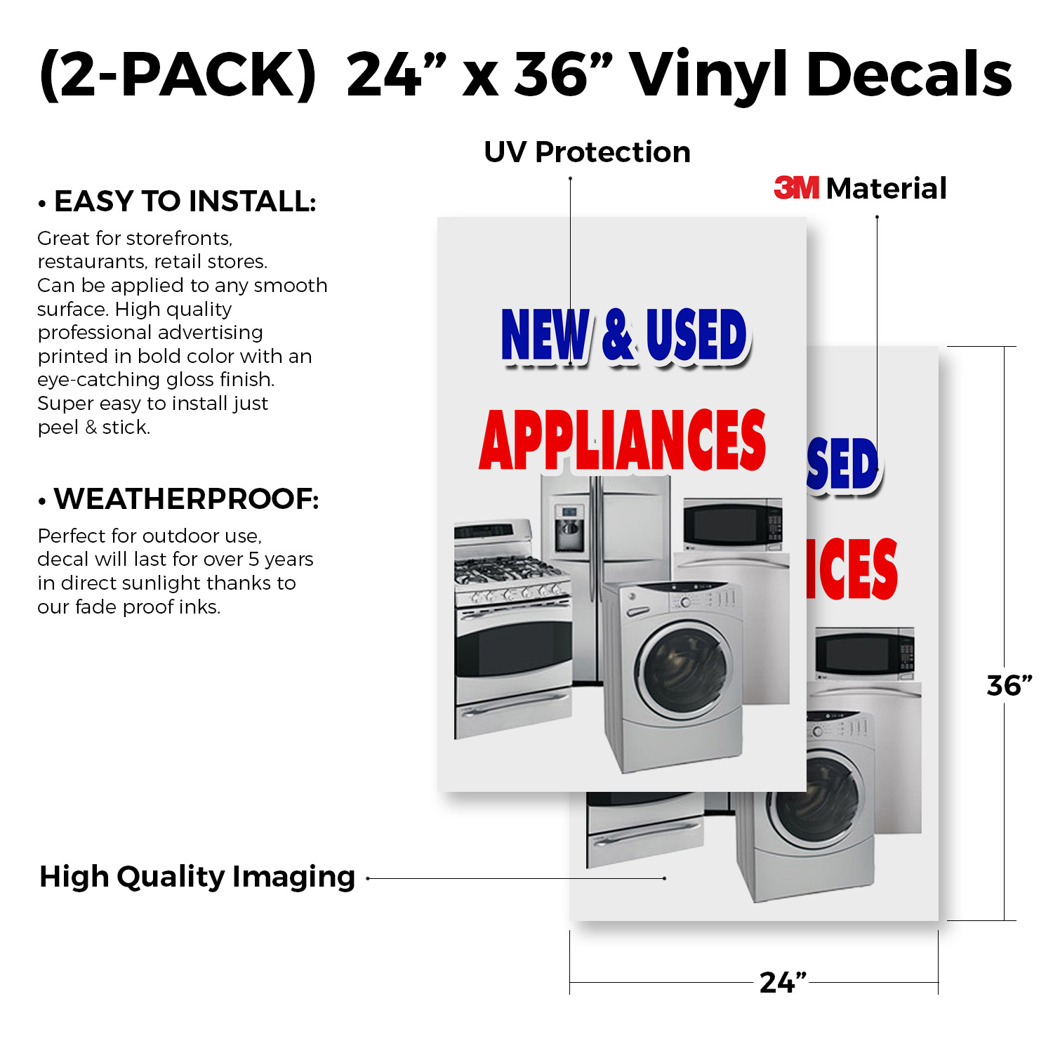Paquete de 2 letreros de tienda de plástico o calcomanías para electrodomésticos nuevos y usados de 24" x 36" - Imagen 4 de 4