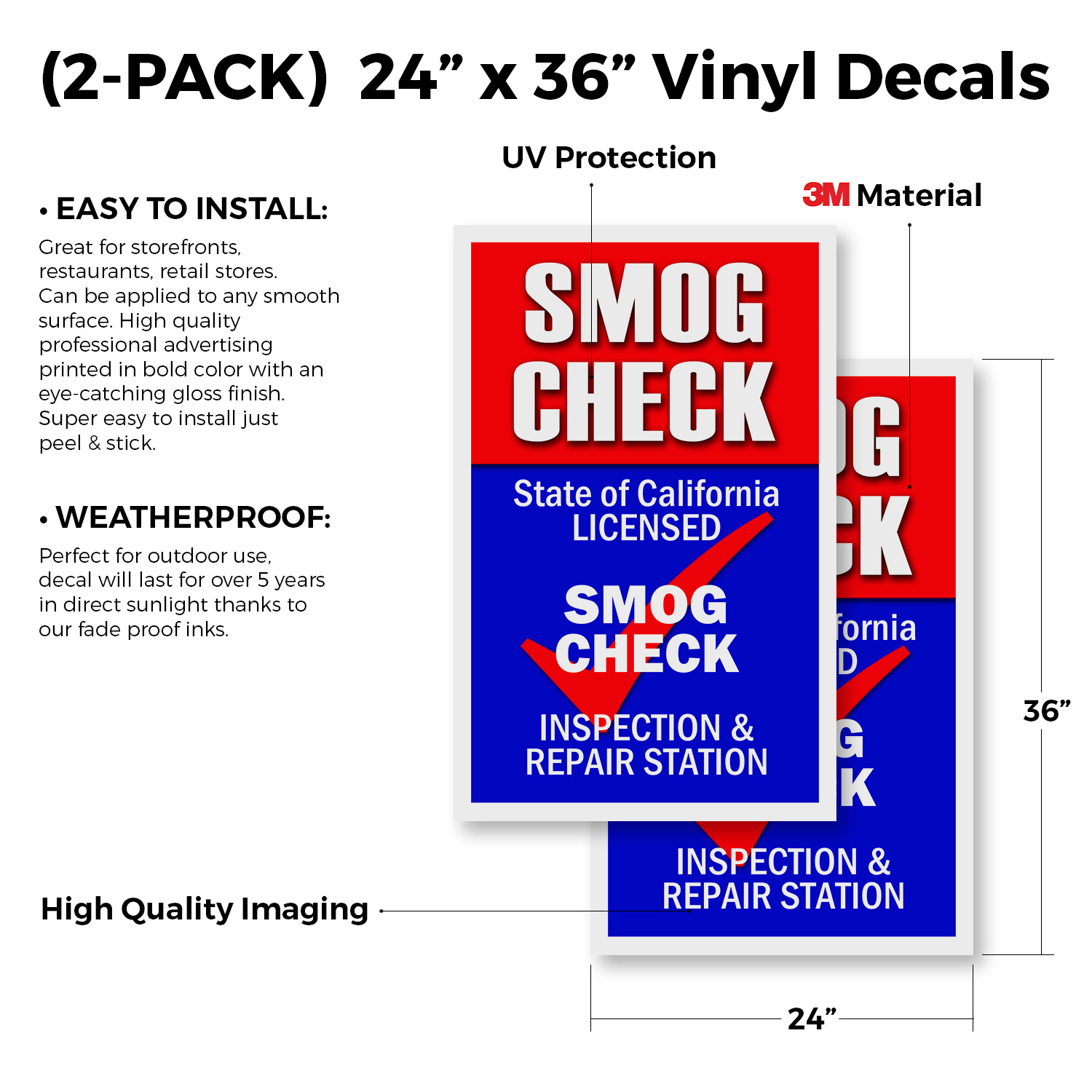 Smog Scheck 24"" x 36"" 2er-Pack Ladenschild Kunststoff oder Aufkleber - Bild 4 von 4