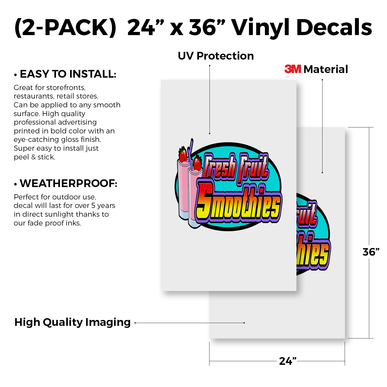Smoothies 24" x 36" 2 Pack Of Store Sign Plastic Or Decal - Picture 4 of 4