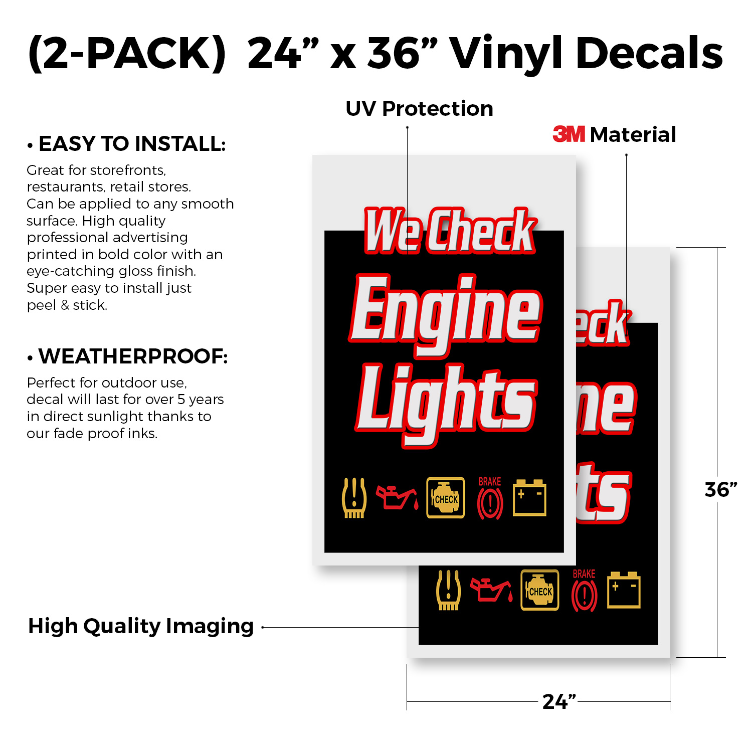 We Check Engine Lights 24" x 36" 2 Pack Of Store Sign Plastic Or Decal - Picture 4 of 4