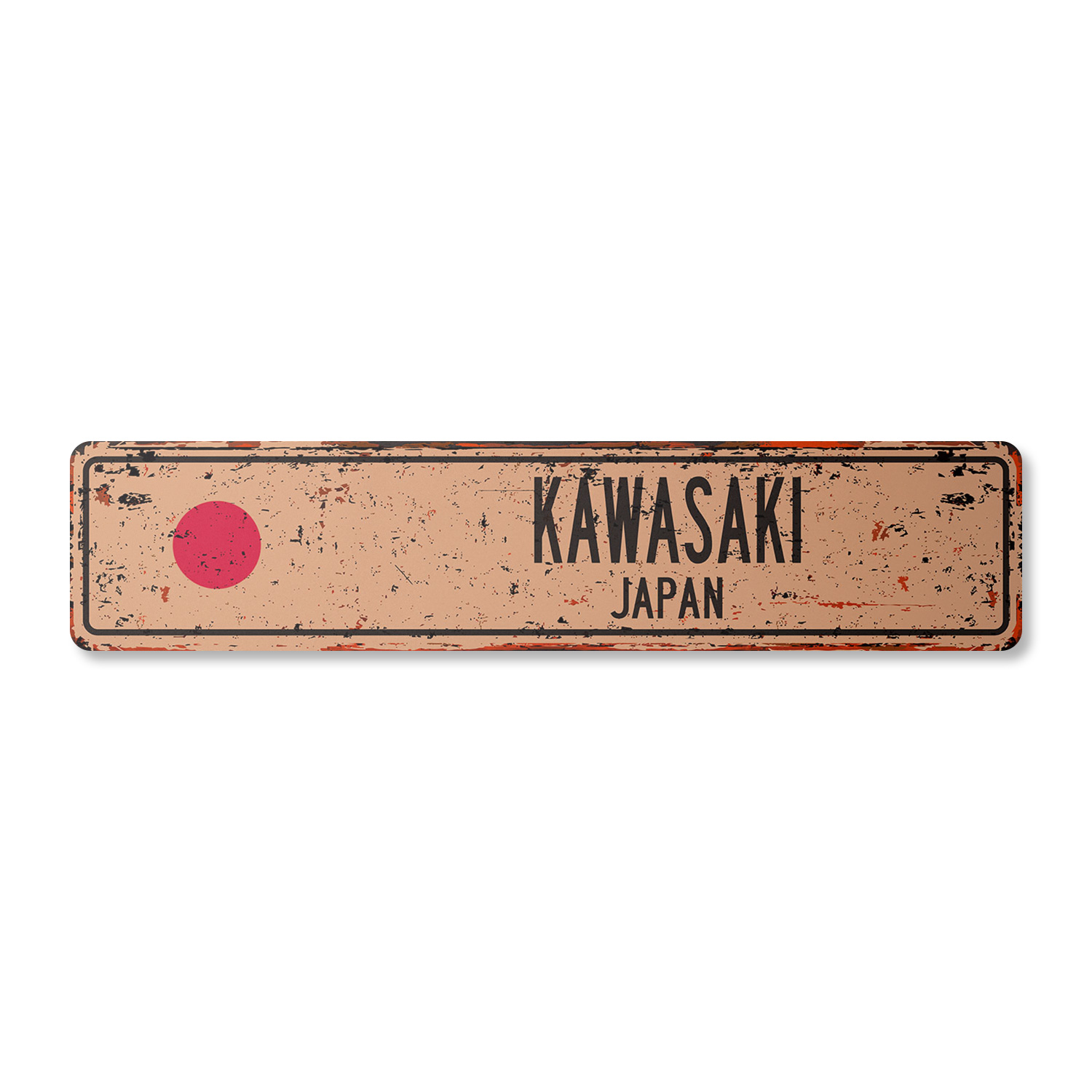 KAWASAKI JAPAN Vintage Street Sign Japanese flag city country road