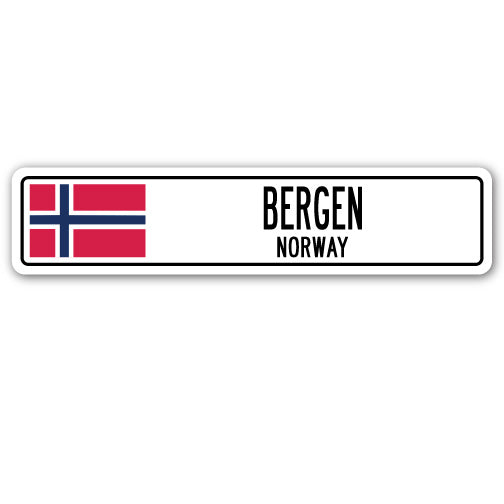 BERGEN NORWAY Street Sign Norwegian flag city country road wall gift - Picture 1 of 18