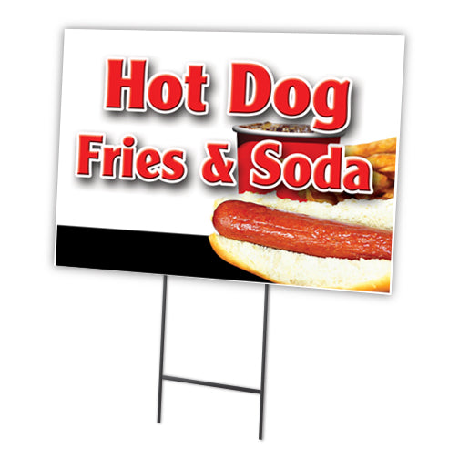 Hot Dogs Fries & Soda Yard Sign & Stake outdoor plastic coroplast window
