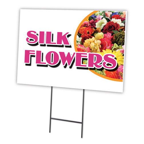 Silk Flowers Yard Sign & Stake outdoor plastic coroplast window