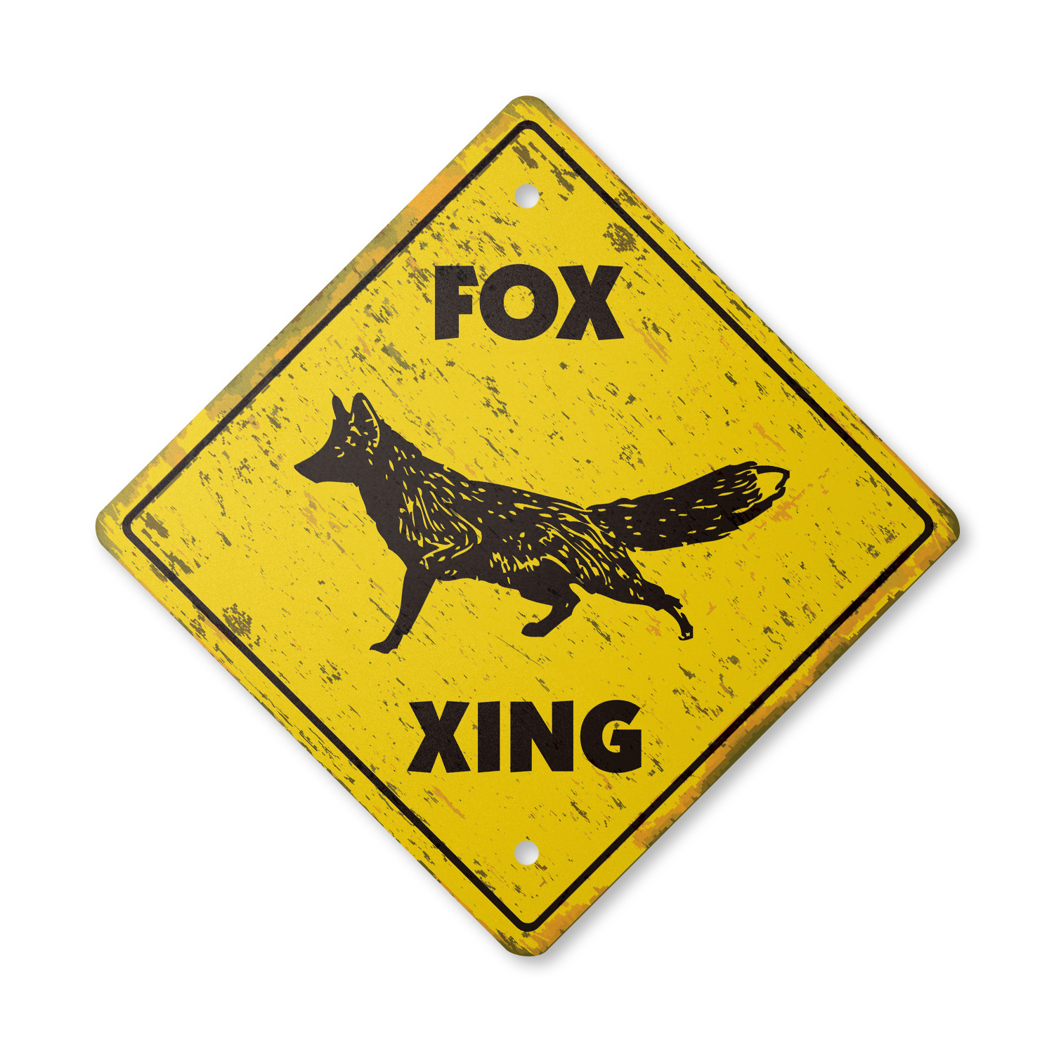 Fox Vintage Crossing Sign Xing Plastic Rustic animals zoo wolf