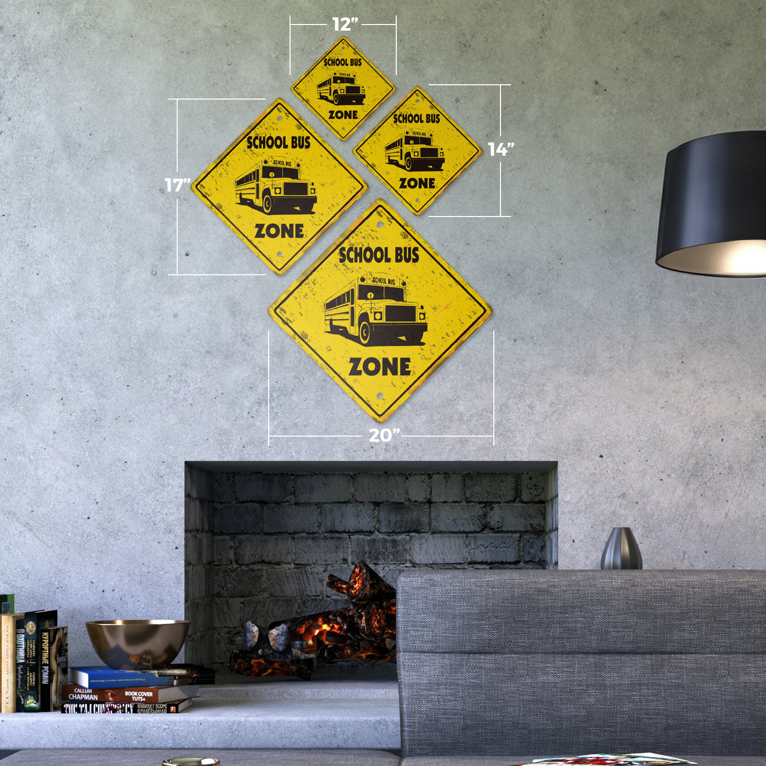 School Bus Vintage Crossing Sign Xing Plastic Rustic driver