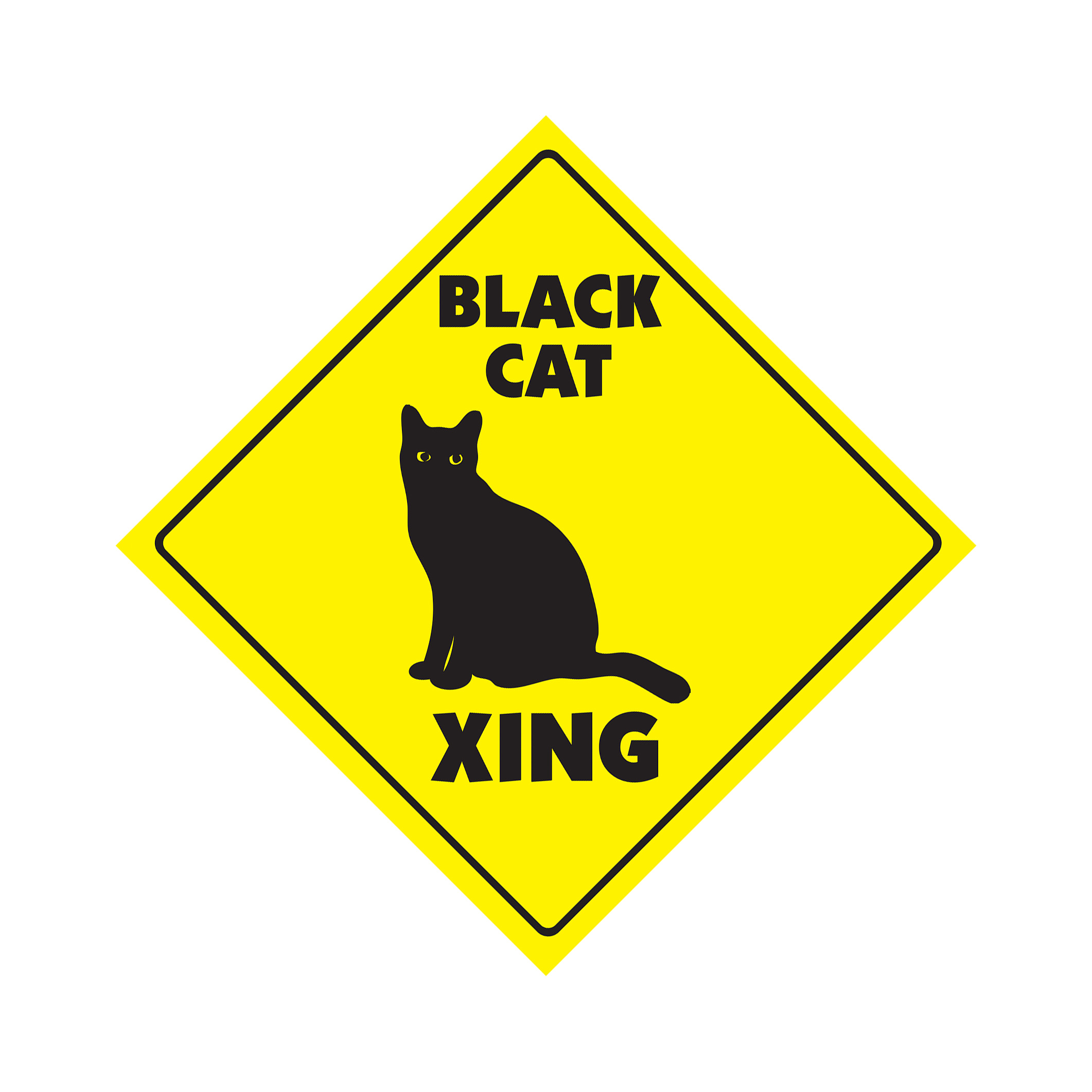 Black Cat Crossing Plastic Sign Decal Zone Xing kitty cats kittens witch hallowe