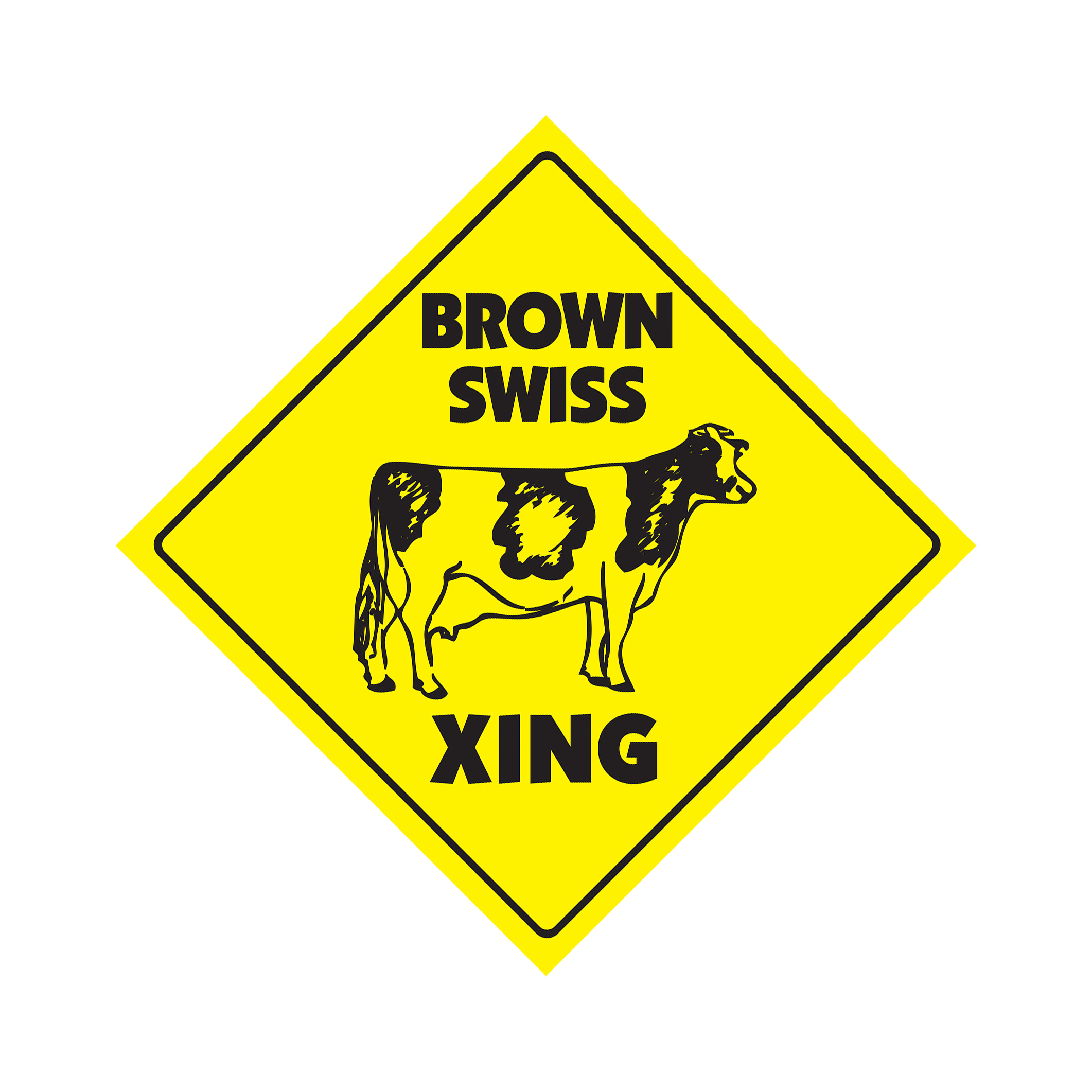 Brown Swiss Crossing Plastic Sign Decal Zone Xing dairy cattle milk farmer farm