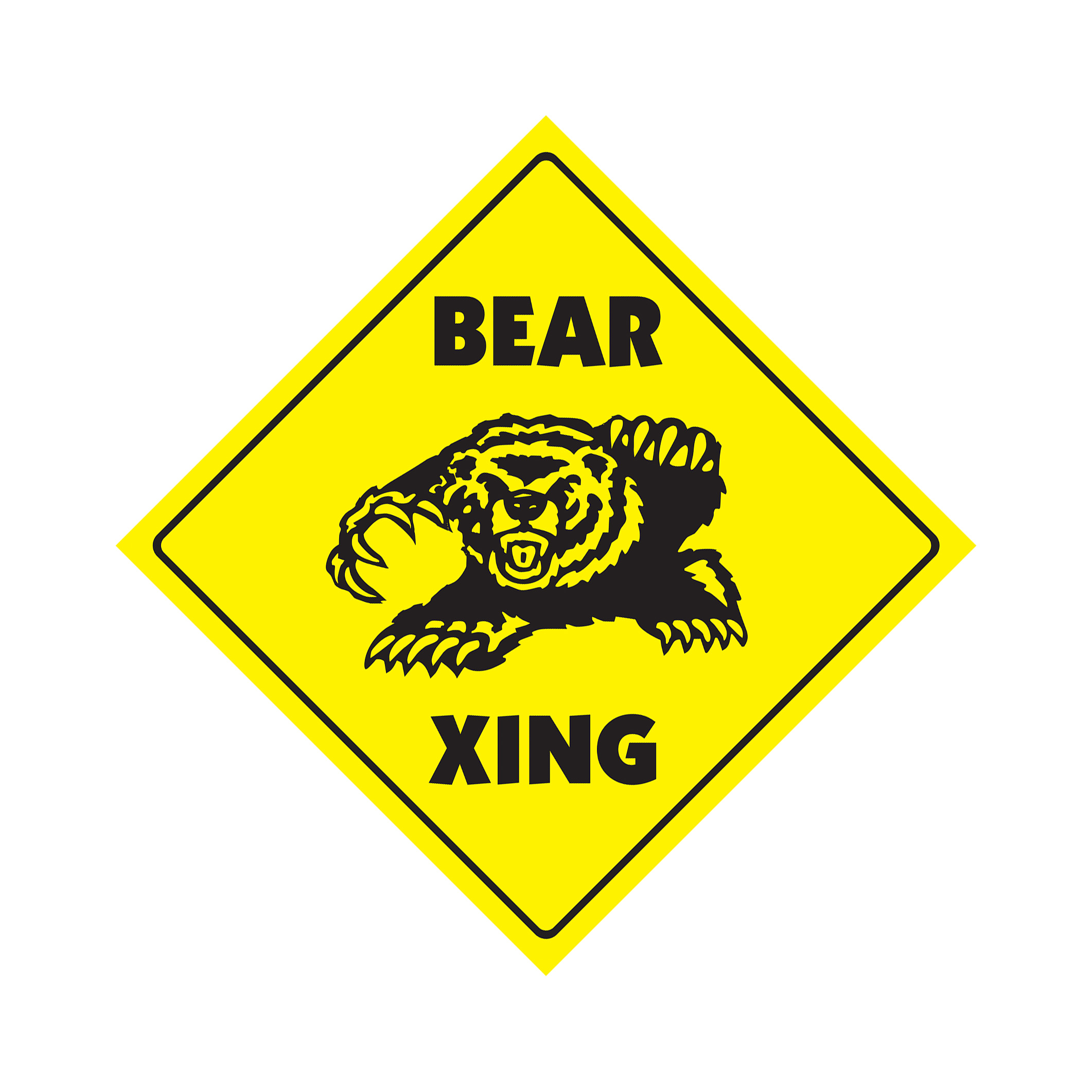 Bear Crossing Plastic Sign Decal Zone Xing road bears cub black smokey brown ted
