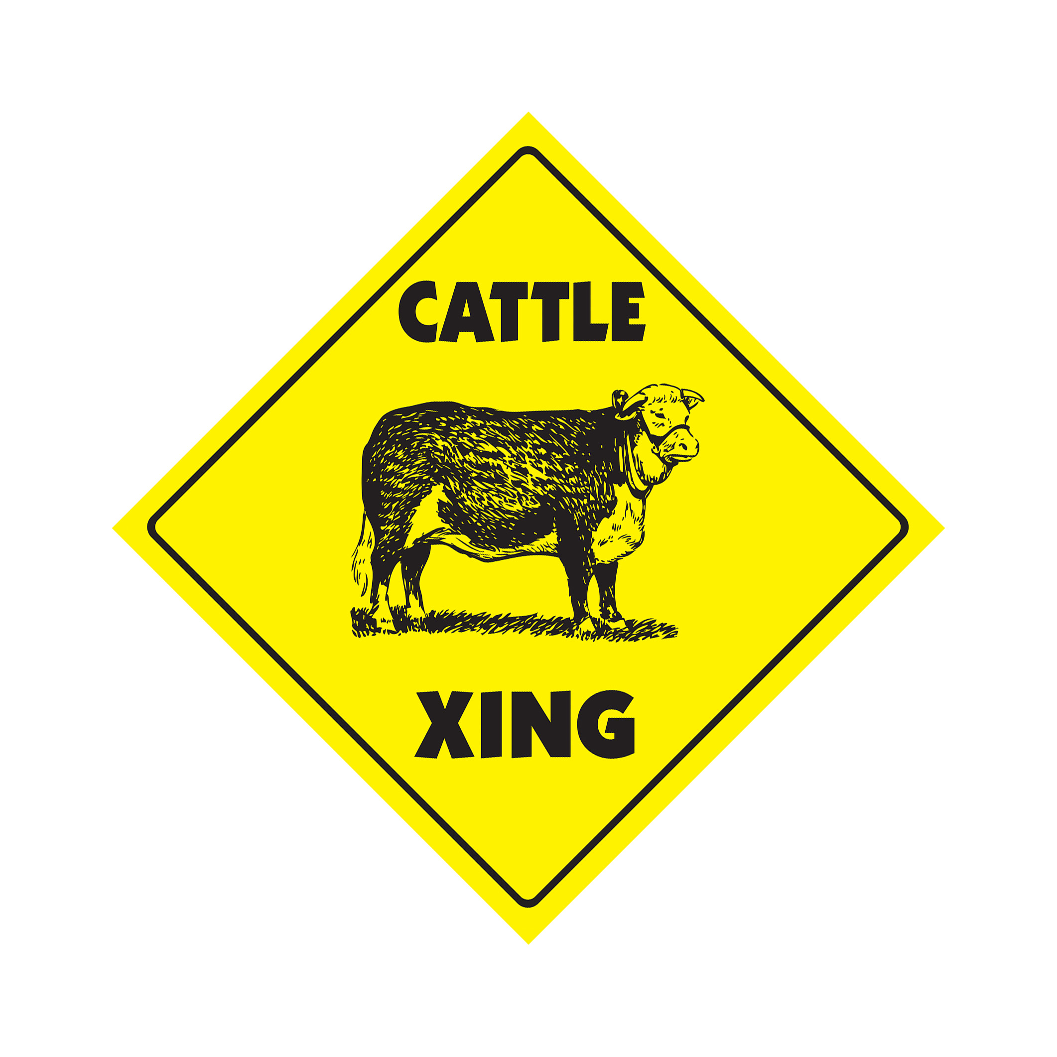 Cattle Crossing Plastic Sign Decal Zone Xing steer cow dairy milk farm hay field