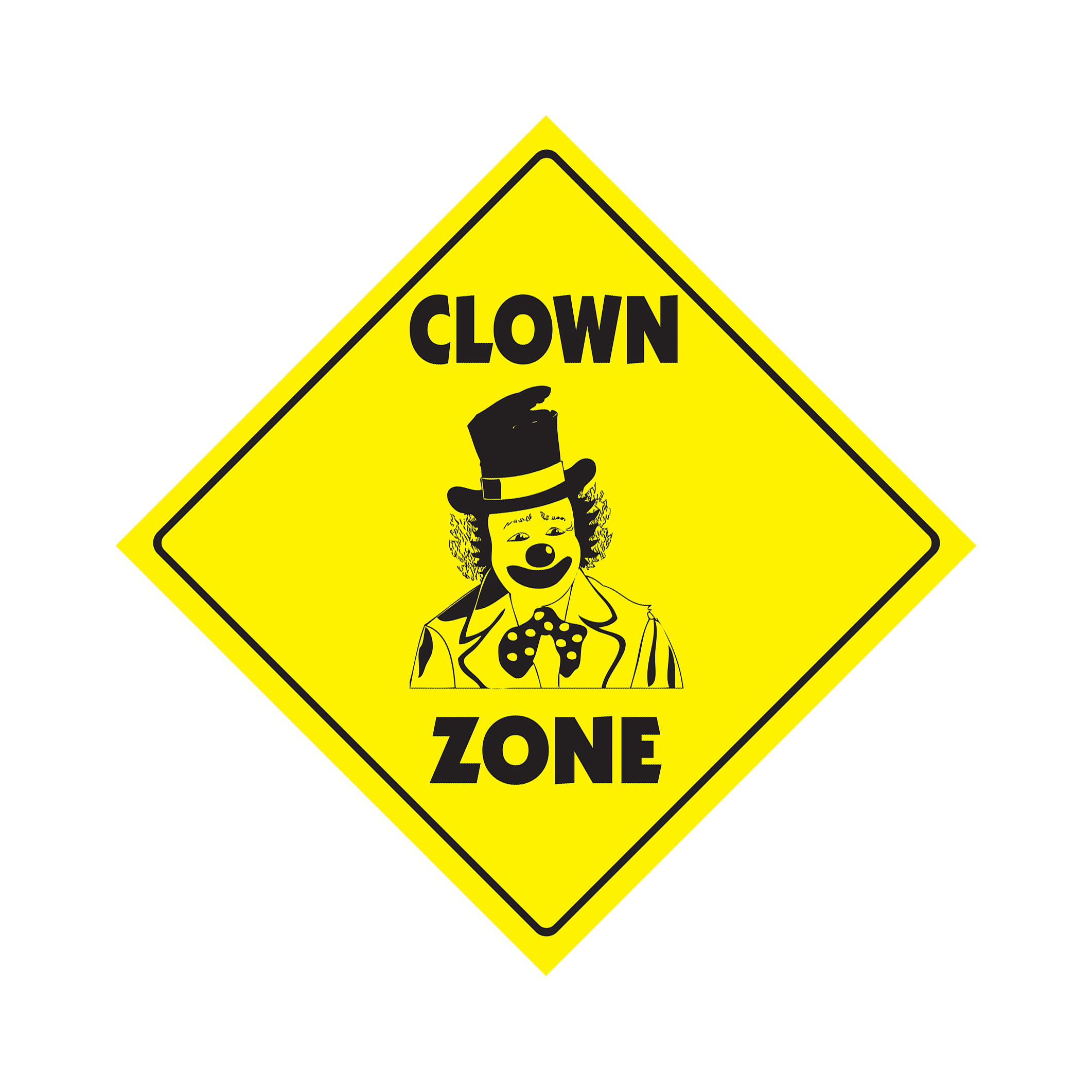 Clown Crossing Plastic Sign Decal Zone Xing Tall circus face paint shoes sad