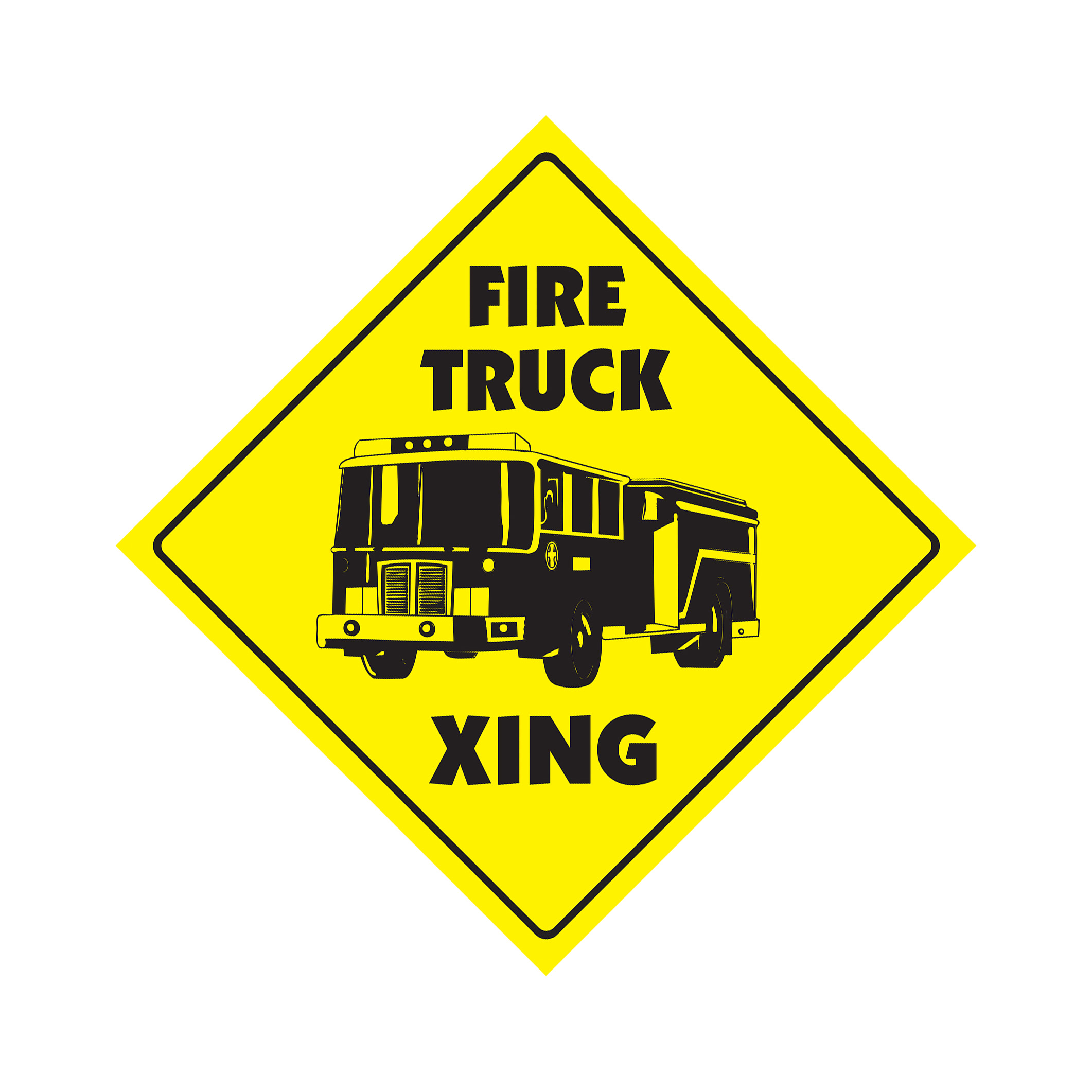 Firetruck Crossing Plastic Sign Decal Zone Xing station man firefighter hook & l