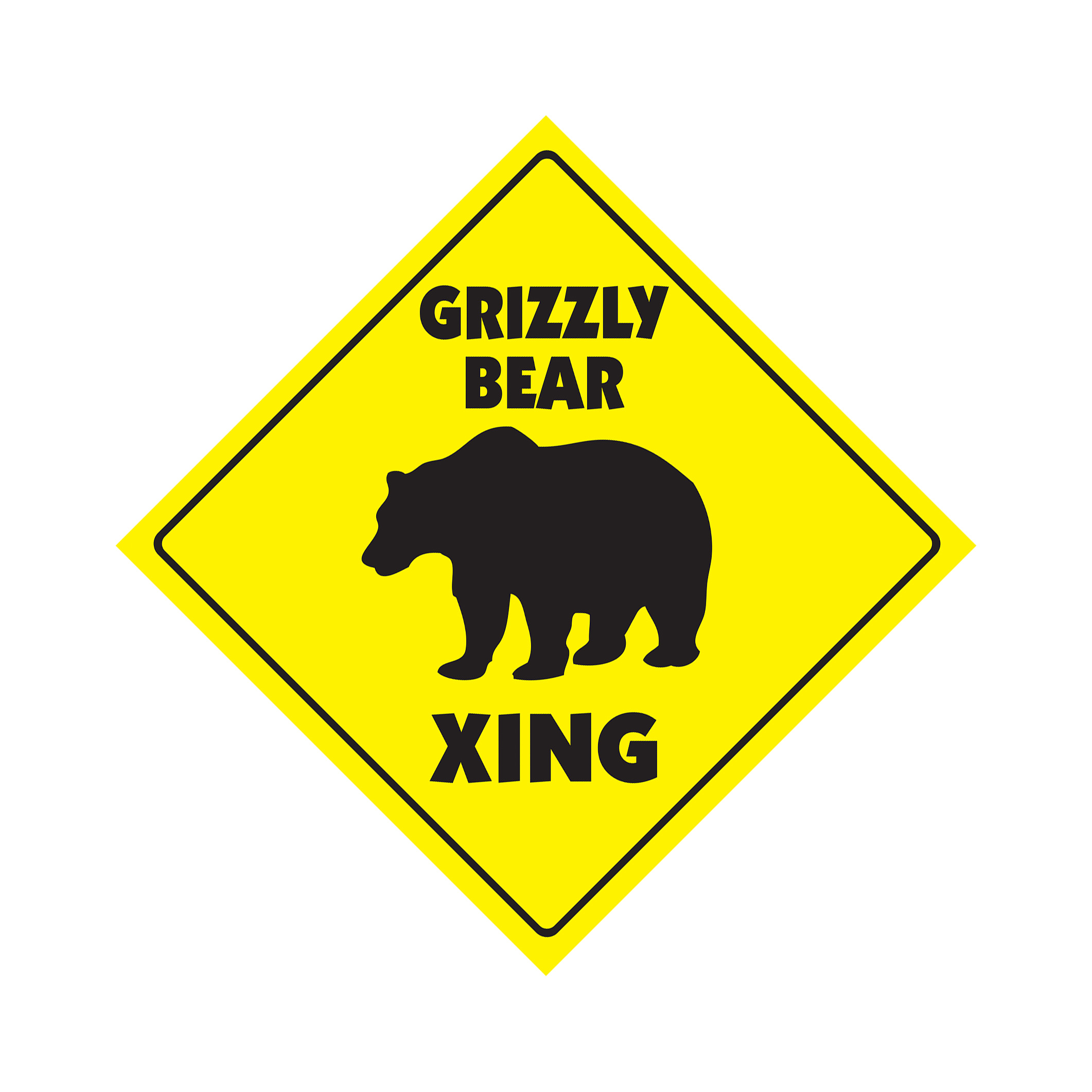 Grizzly Bear Crossing Plastic Sign Decal Zone Xing black brown kodial alaska