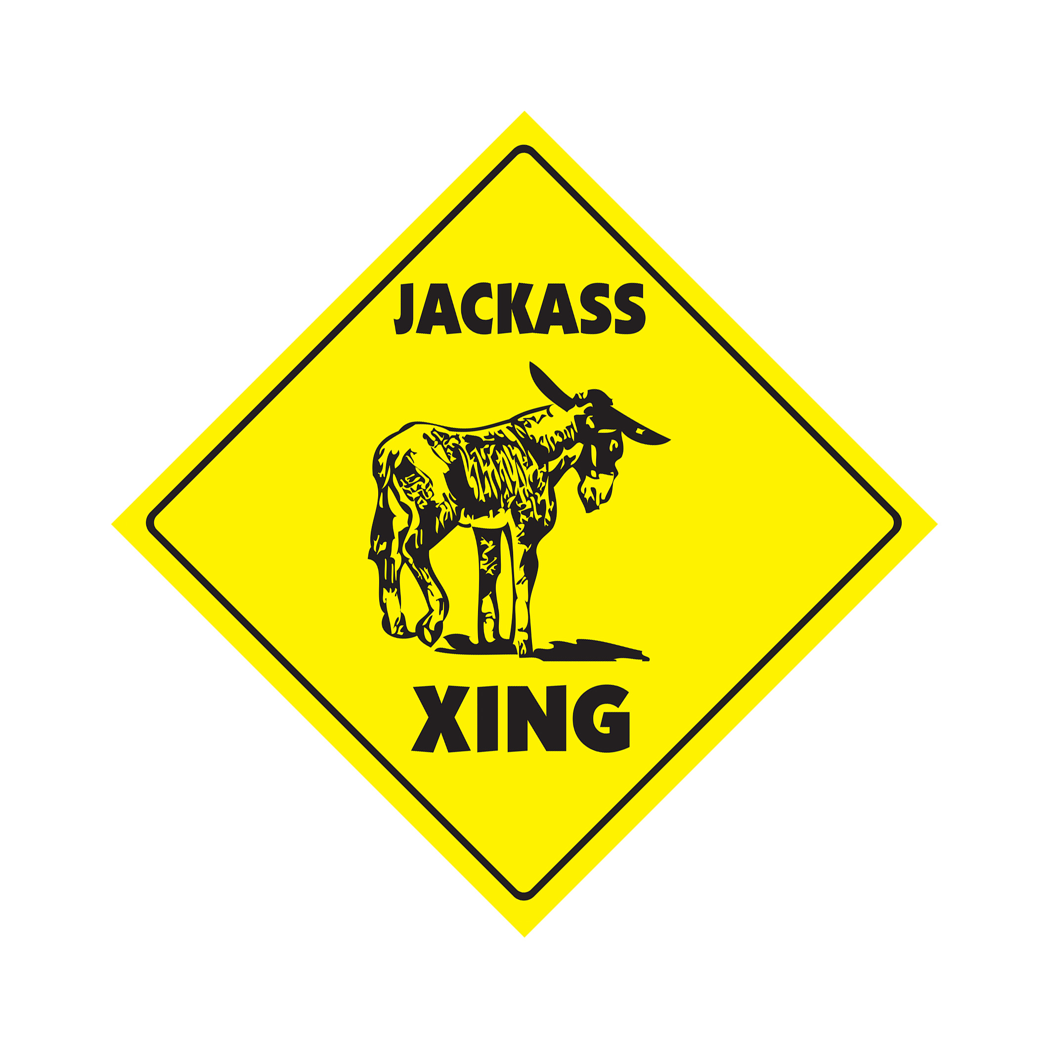 Jackass Crossing Plastic Sign Decal Zone Xing Tall donkey mule desert stubborn