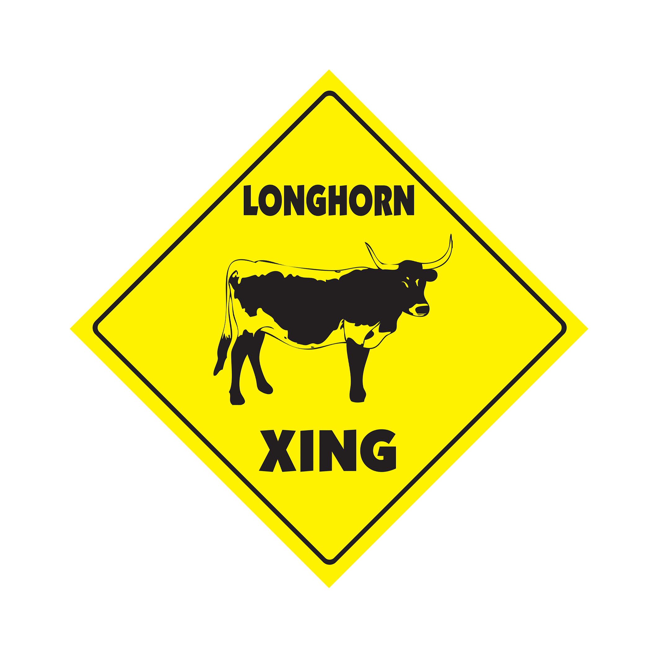 Longhorn Crossing Plastic Sign Decal Zone Xing Indoor Outdoor steer cattle angus