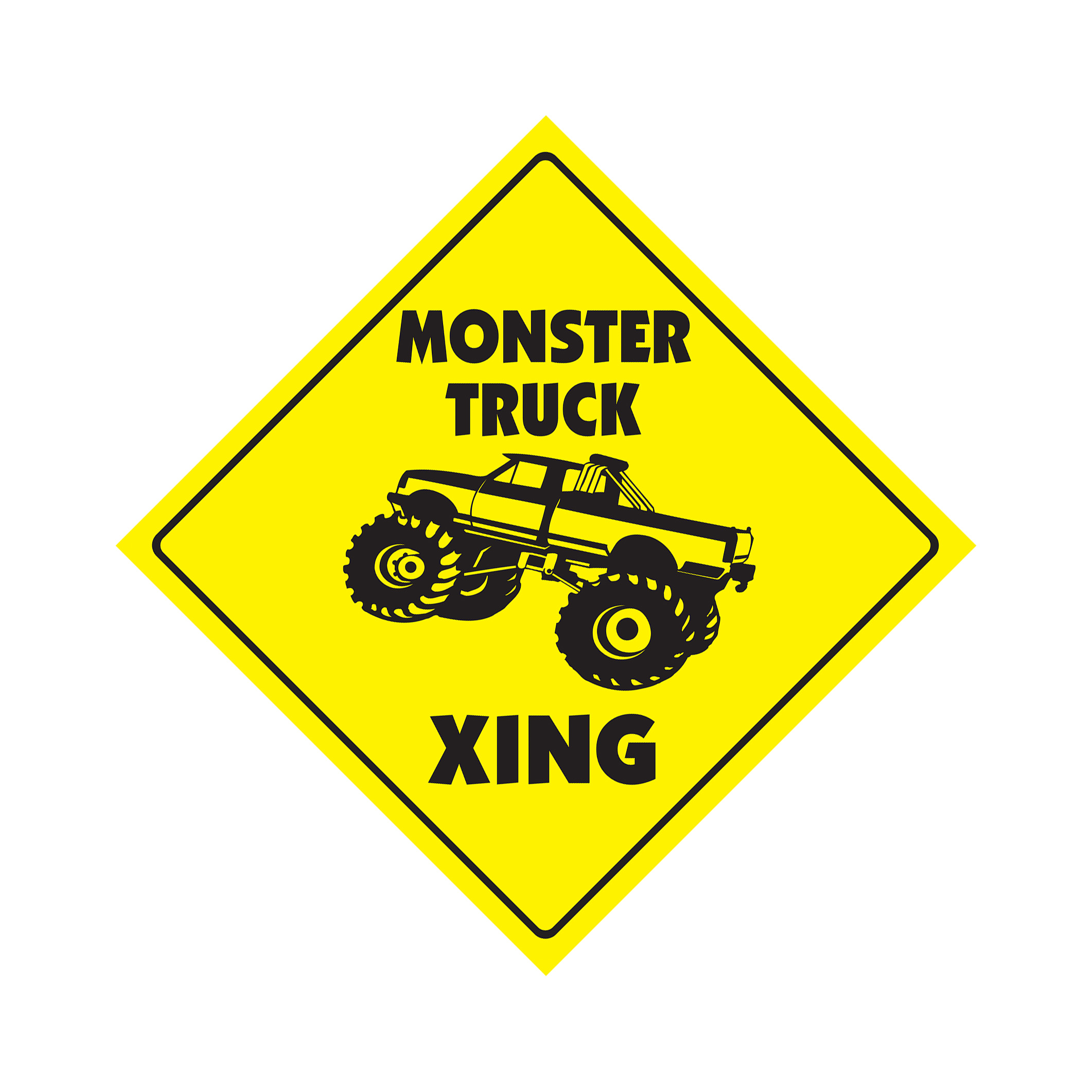 Monster Truck Crossing Plastic Sign Decal Zone Xing jump race cage tires big foo