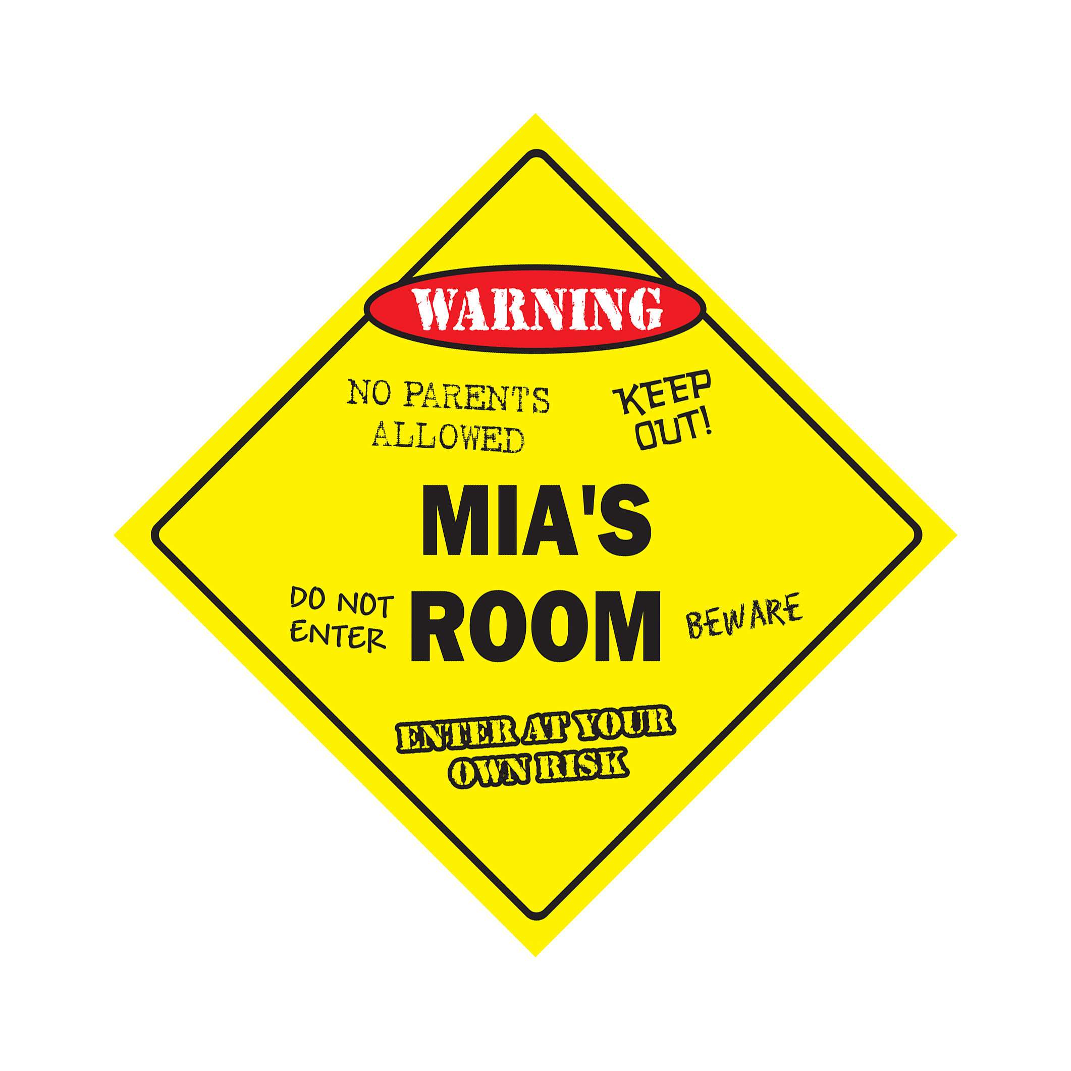 Mias Room Plastic Sign Decal Crossing Xing kids bedroom door