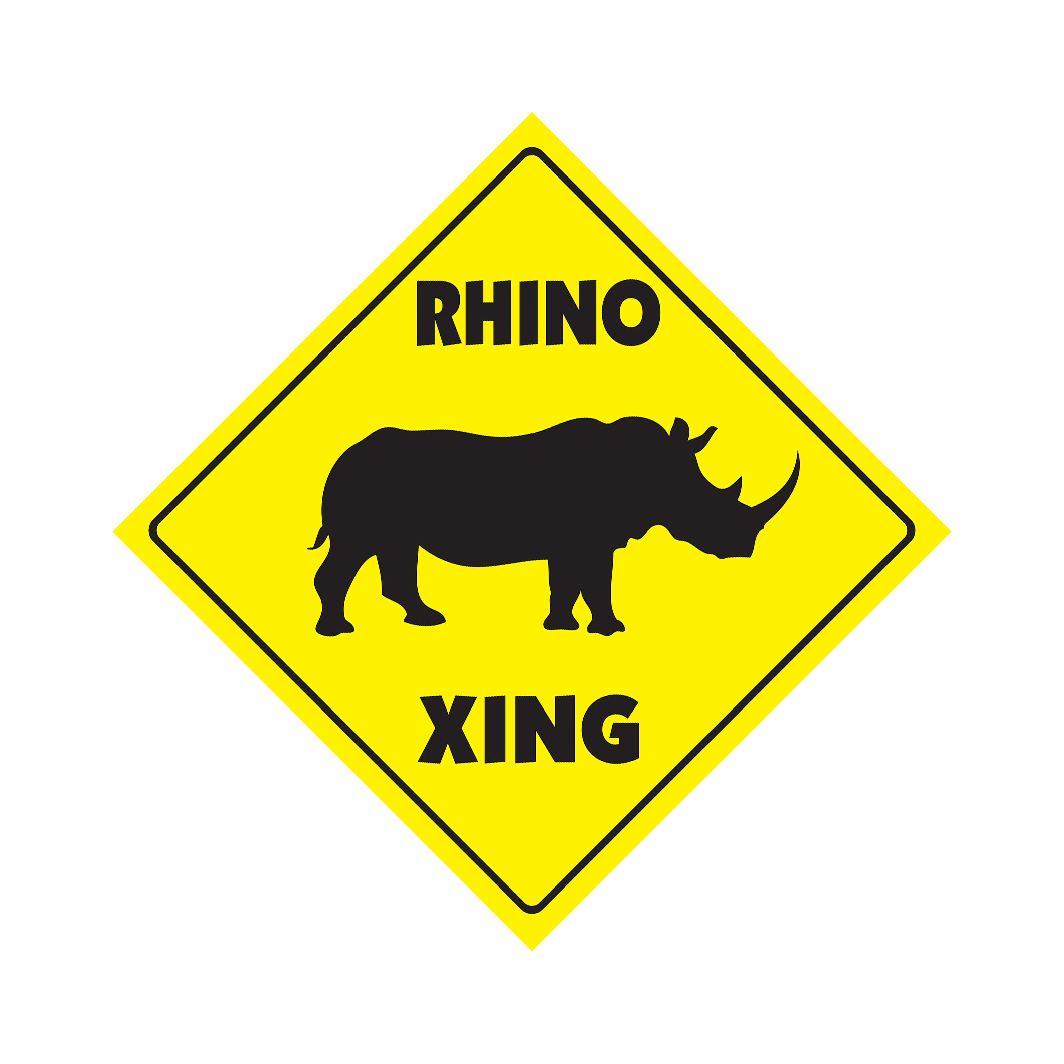 Rhino Crossing Plastic Sign Decal Zone Xing horn hunting rifle safari where to s