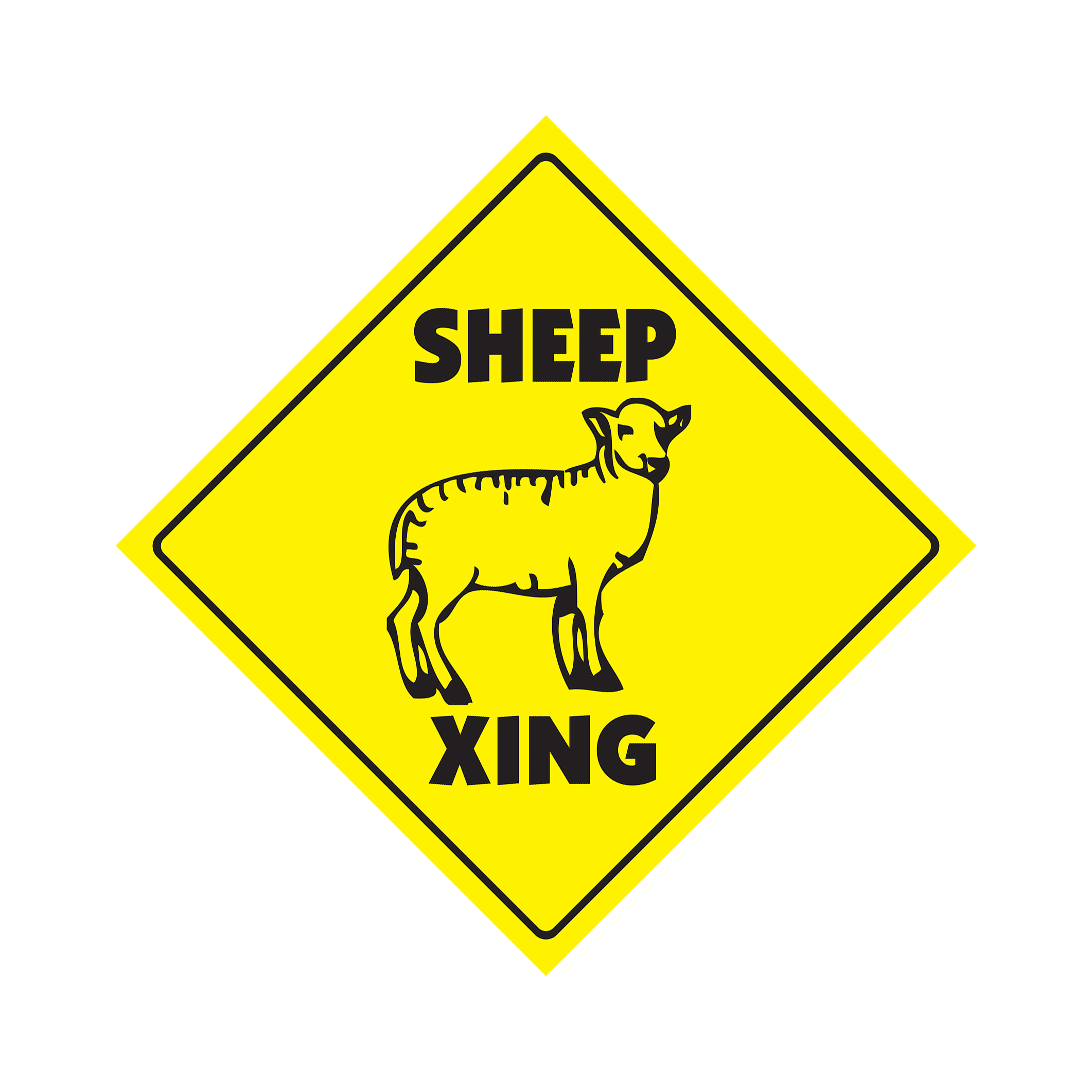 Sheep Crossing Plastic Sign Decal Zone Xing herder farm wool farmer lamb mutton