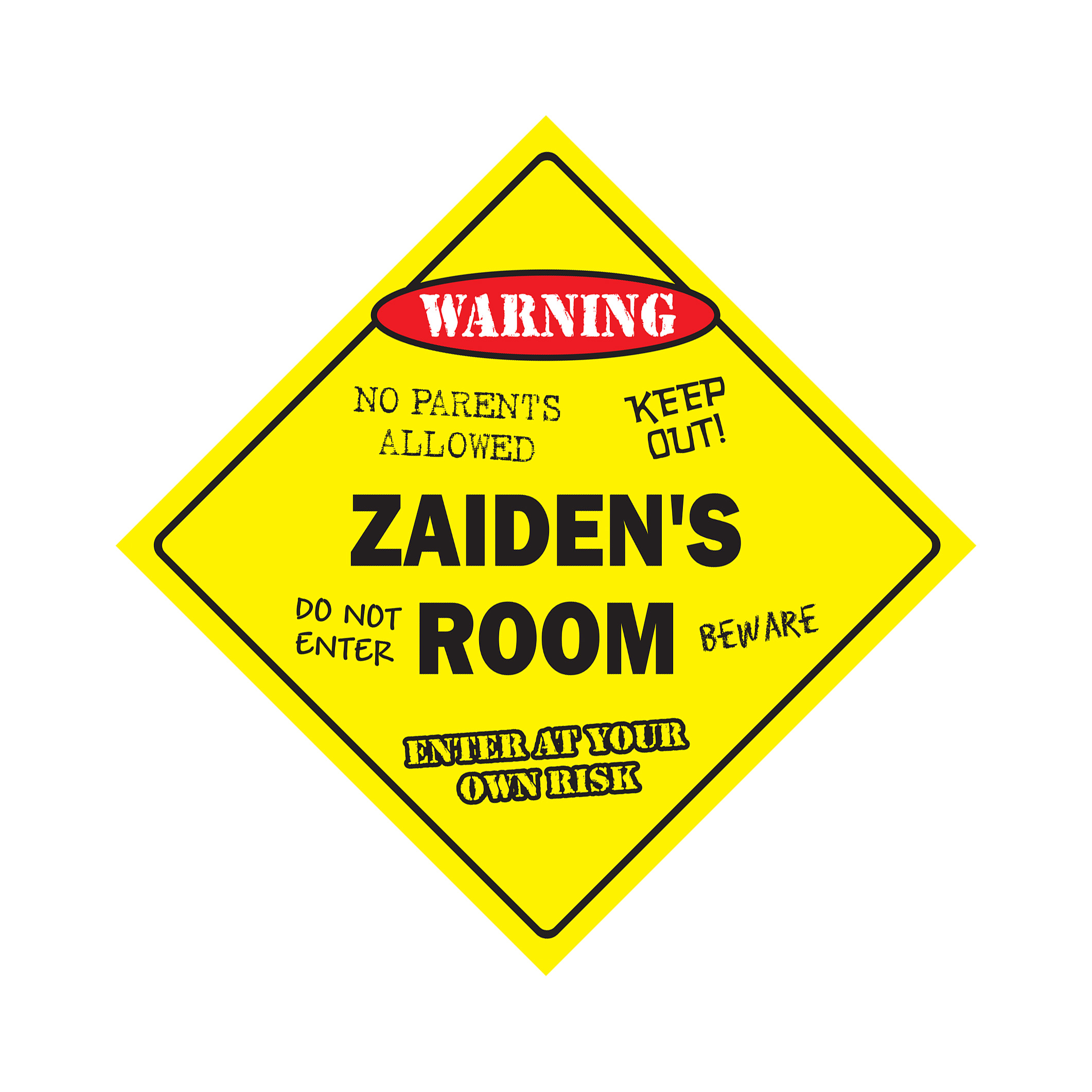 Zaidens Room Plastic Sign Decal Crossing Xing kids bedroom door children&rsquo;s name